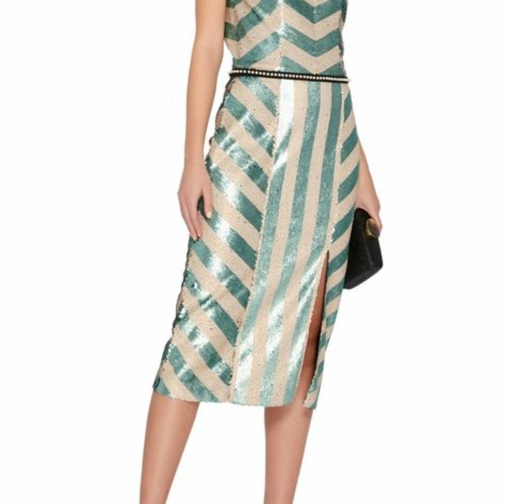 Johanna Ortiz Dress Salon de Paris‎ Pearl Sequin Embellished Midi Bodycon Sz 2 - Picture 2 of 3